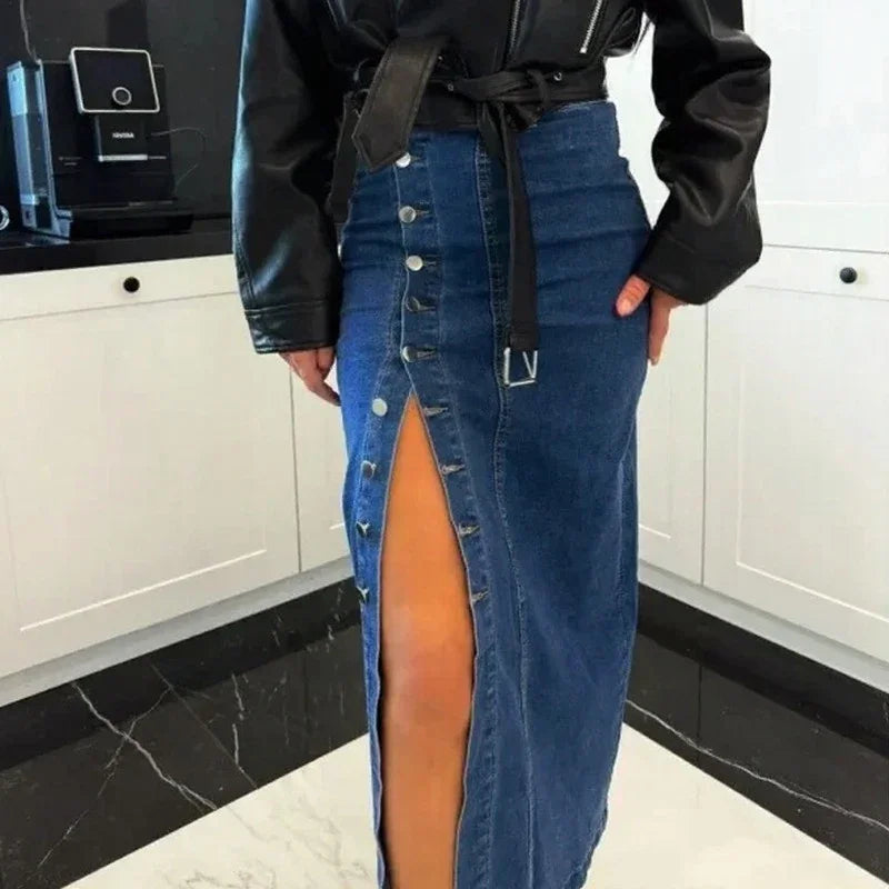 Lorena™ Jeansrock mit Knopfleiste vorn und elegantem Schlitz