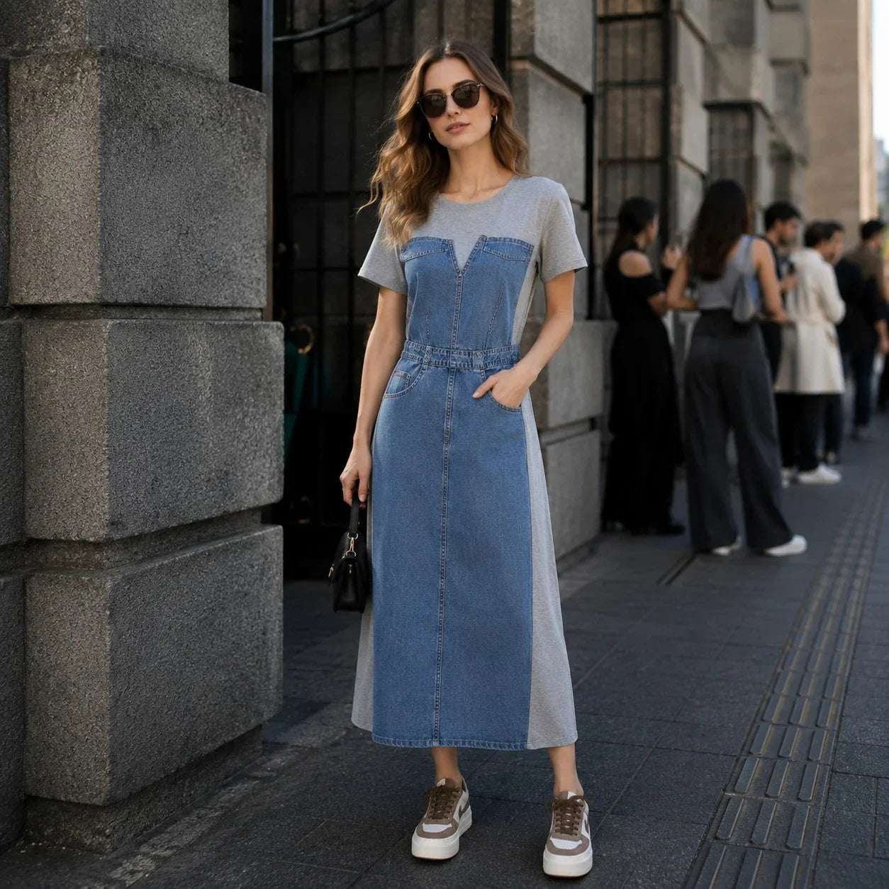 Alisse™ Kleid mit Denim-Panel und Modernem Design