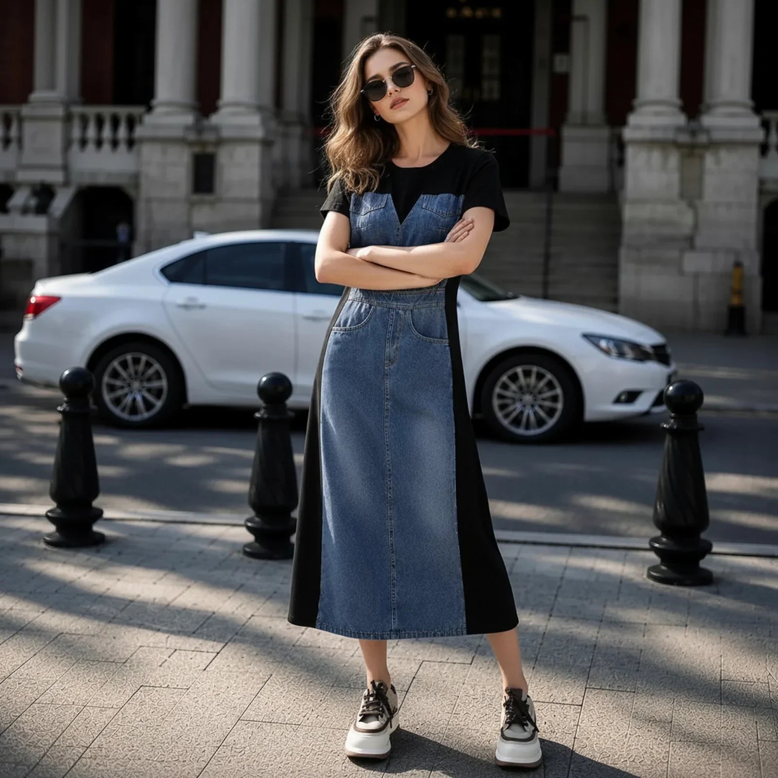 Alisse™ Kleid mit Denim-Panel und Modernem Design