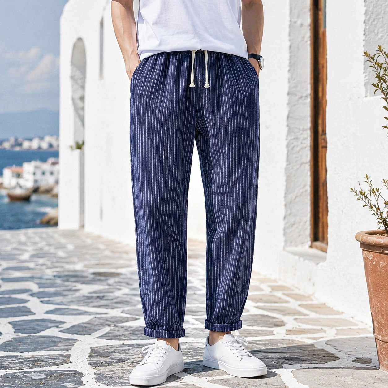 Lorenz™ Hose aus Baumwoll-Leinen mit Eleganten Streifen
