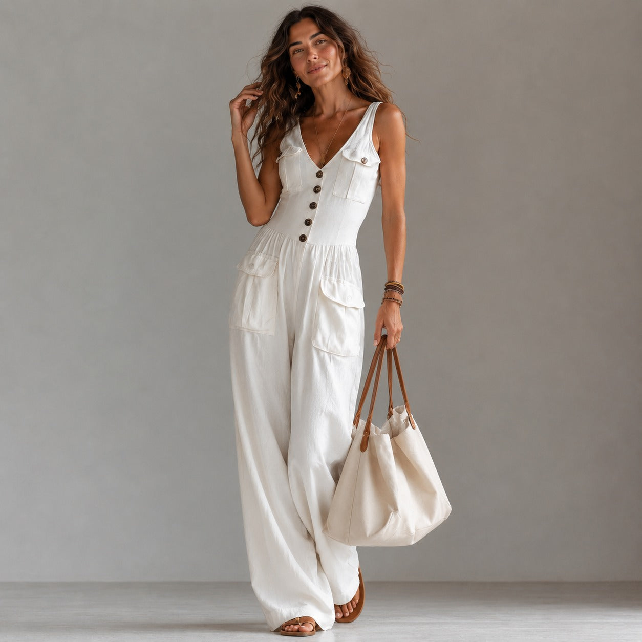 Marvella™ Jumpsuit mit V-Ausschnitt und Palazzo-Hose