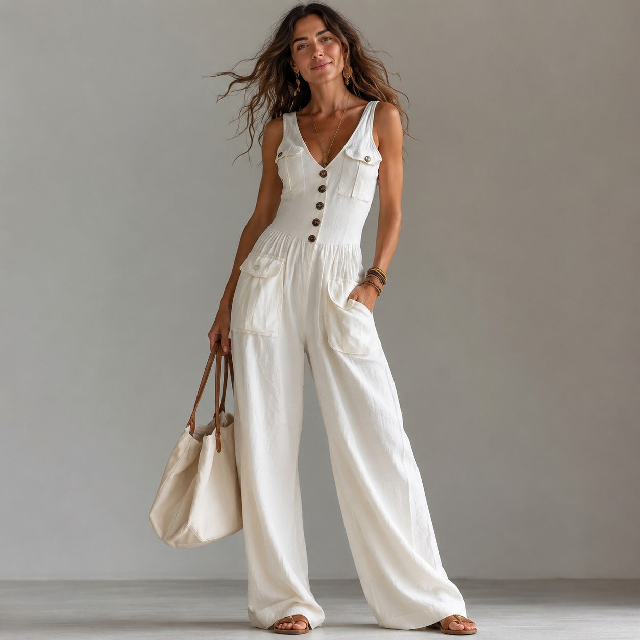 Marvella™ Jumpsuit mit V-Ausschnitt und Palazzo-Hose
