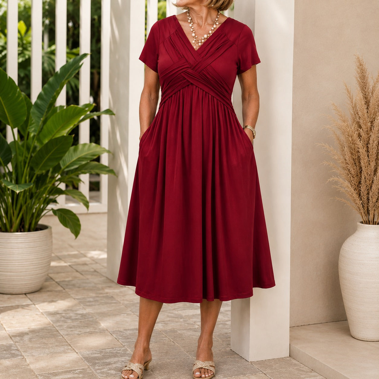 Lirenne™ Kleid mit Fließendem Midirock und Seitentaschen