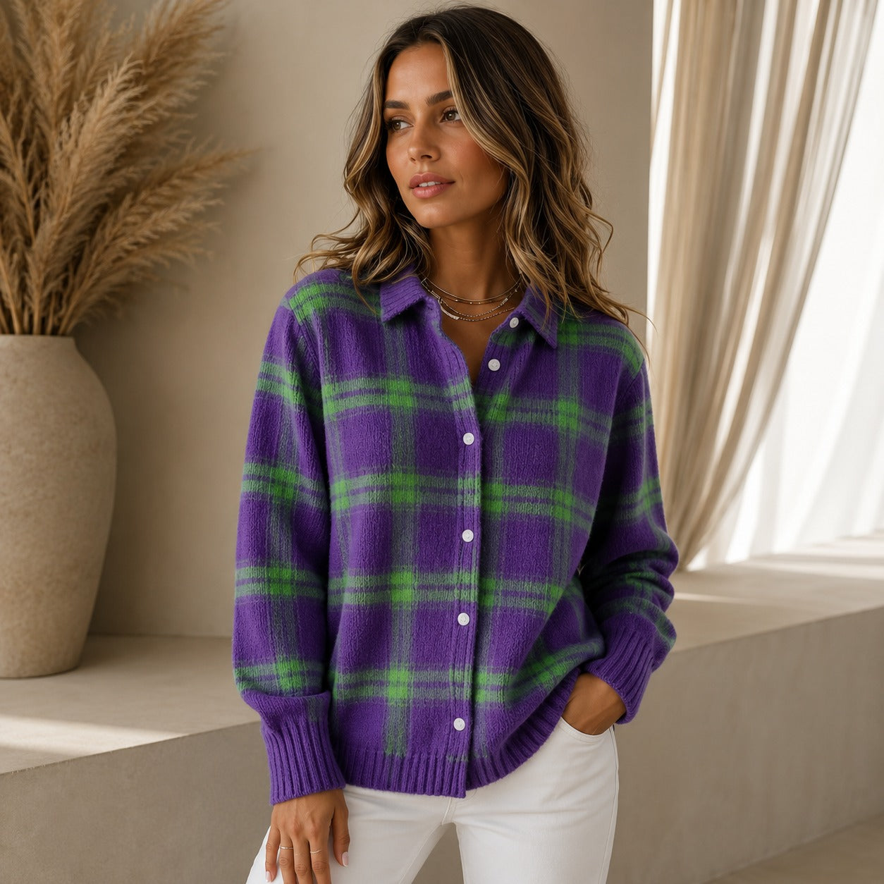 Saint Claire™ Premium-Strickjacke mit Karomuster