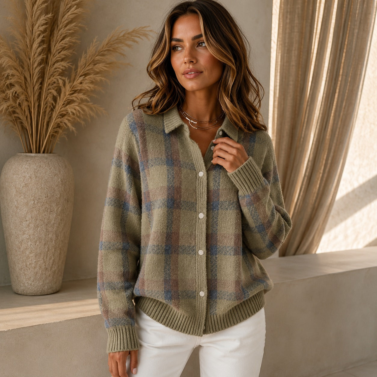Saint Claire™ Premium-Strickjacke mit Karomuster