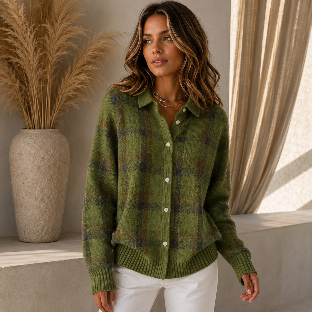 Saint Claire™ Premium-Strickjacke mit Karomuster