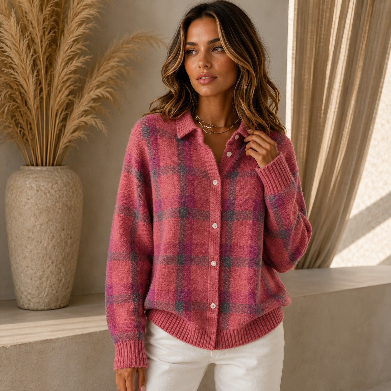 Saint Claire™ Premium-Strickjacke mit Karomuster