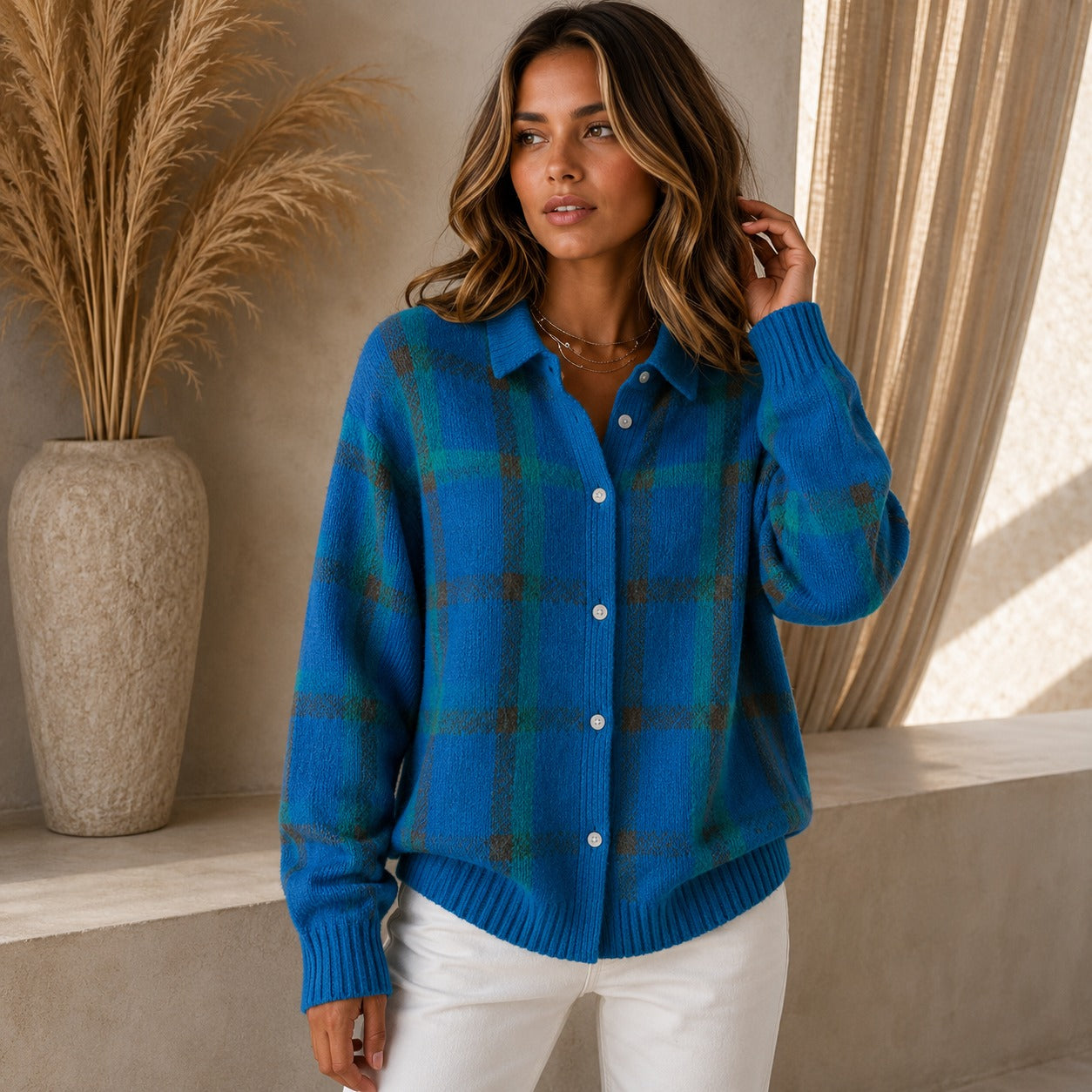 Saint Claire™ Premium-Strickjacke mit Karomuster