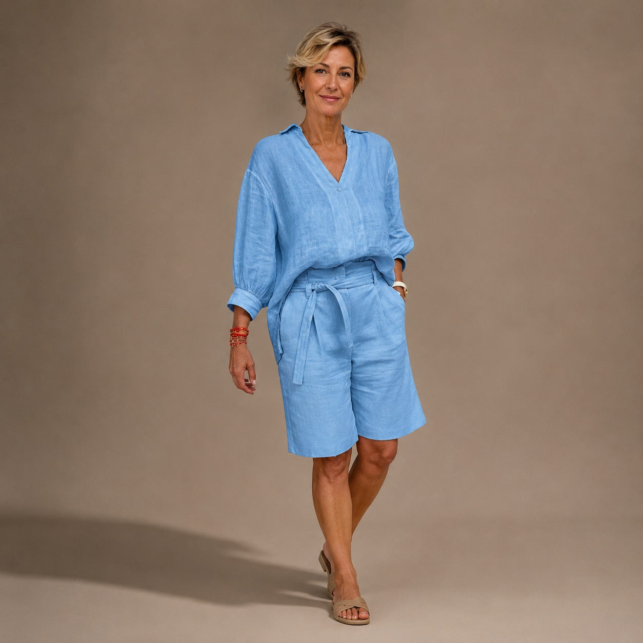 Set Alvara™ Mit Fließender Bluse Und Shorts Mit Bindegürtel