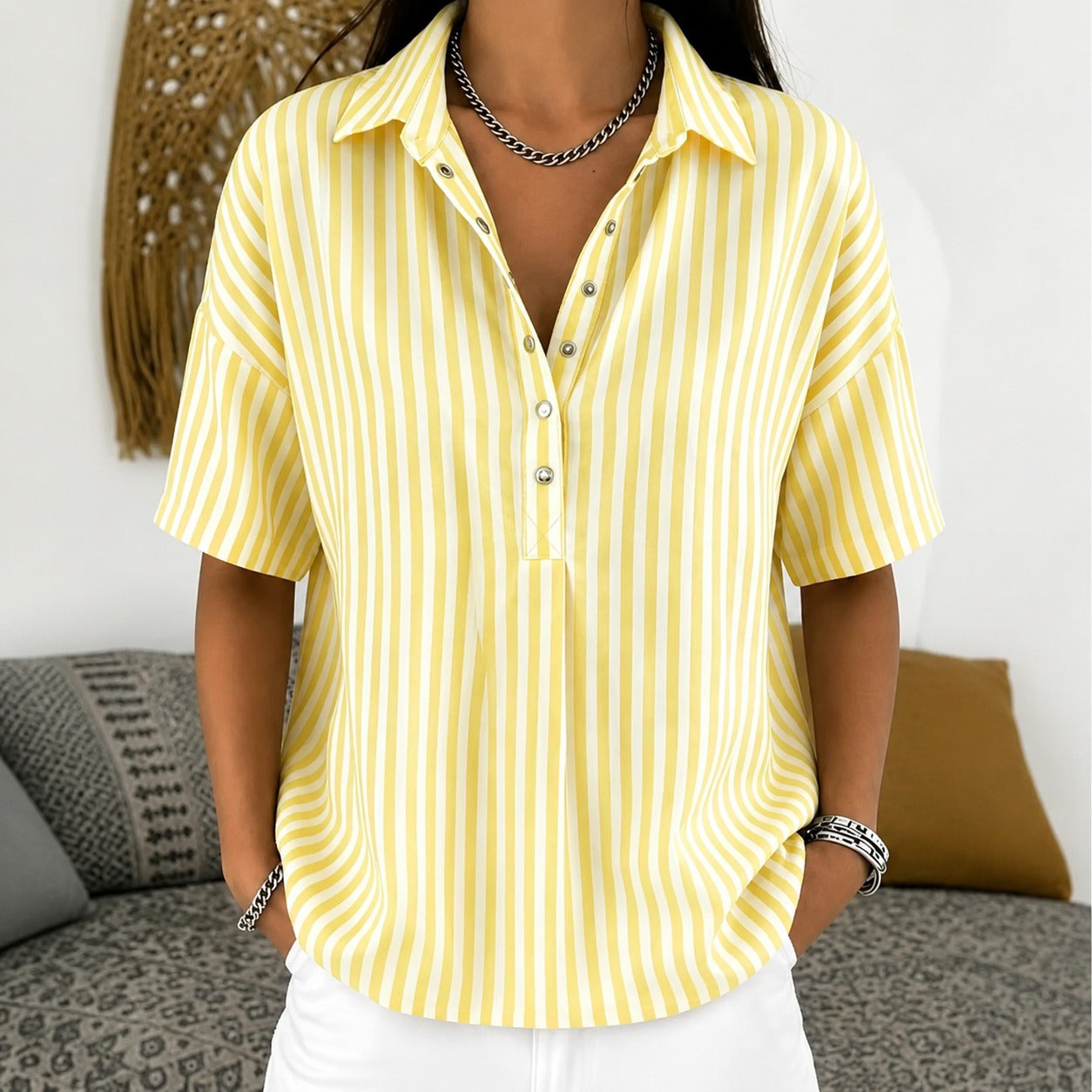 Bluse Mareen™ mit Vertikalen Streifen, Hemdkragen und Knopfleiste