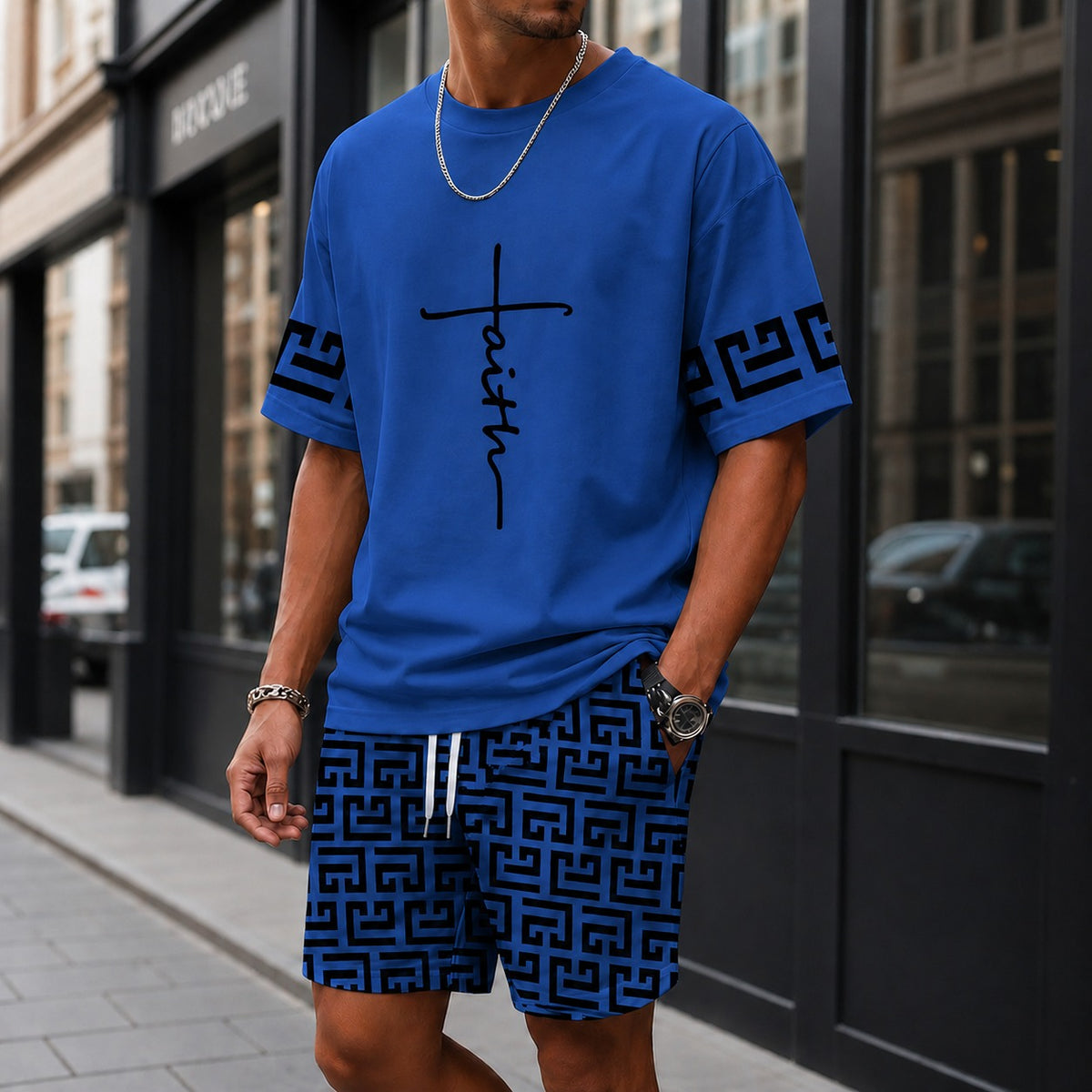 Zweiteiler Roven™ mit oversized T-Shirt und gemusterter Shorts / Moderner Streetwear-Look mit hohem Tragekomfort.