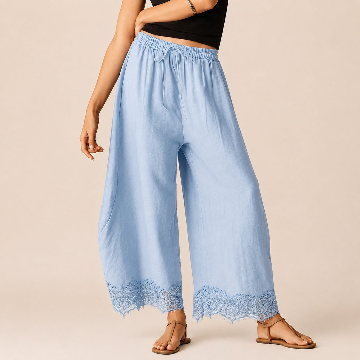 Hose Vallena™ mit Spitzenbesatz am Saum und Elastischem, Verstellbarem Bund