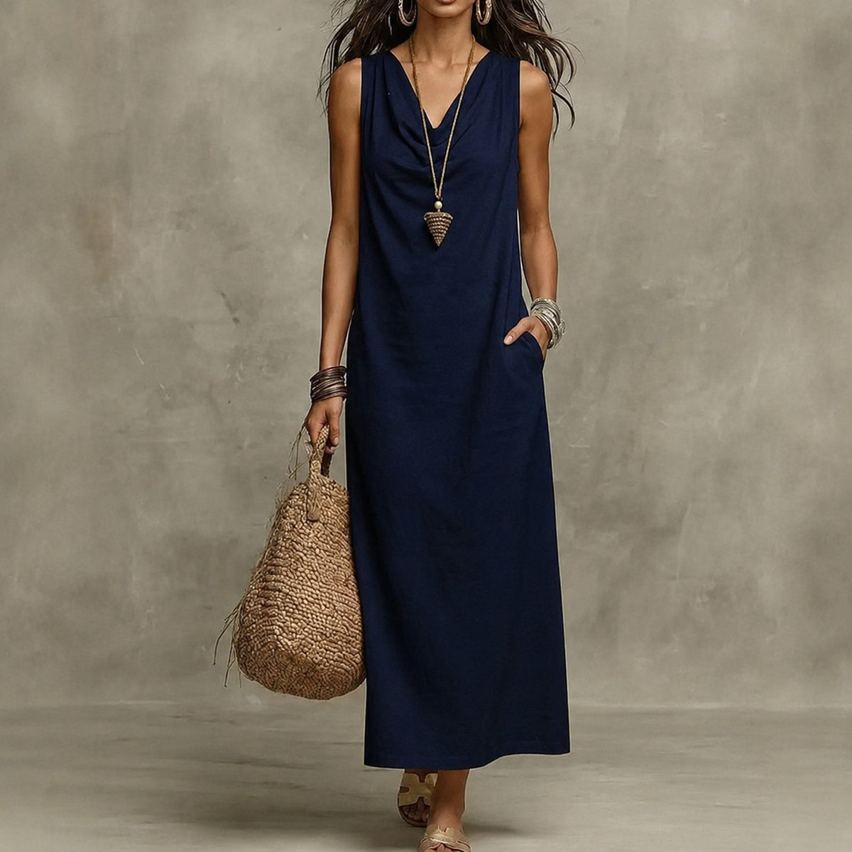 Merle™ Maxikleid mit drapiertem Ausschnitt und Seitentaschen