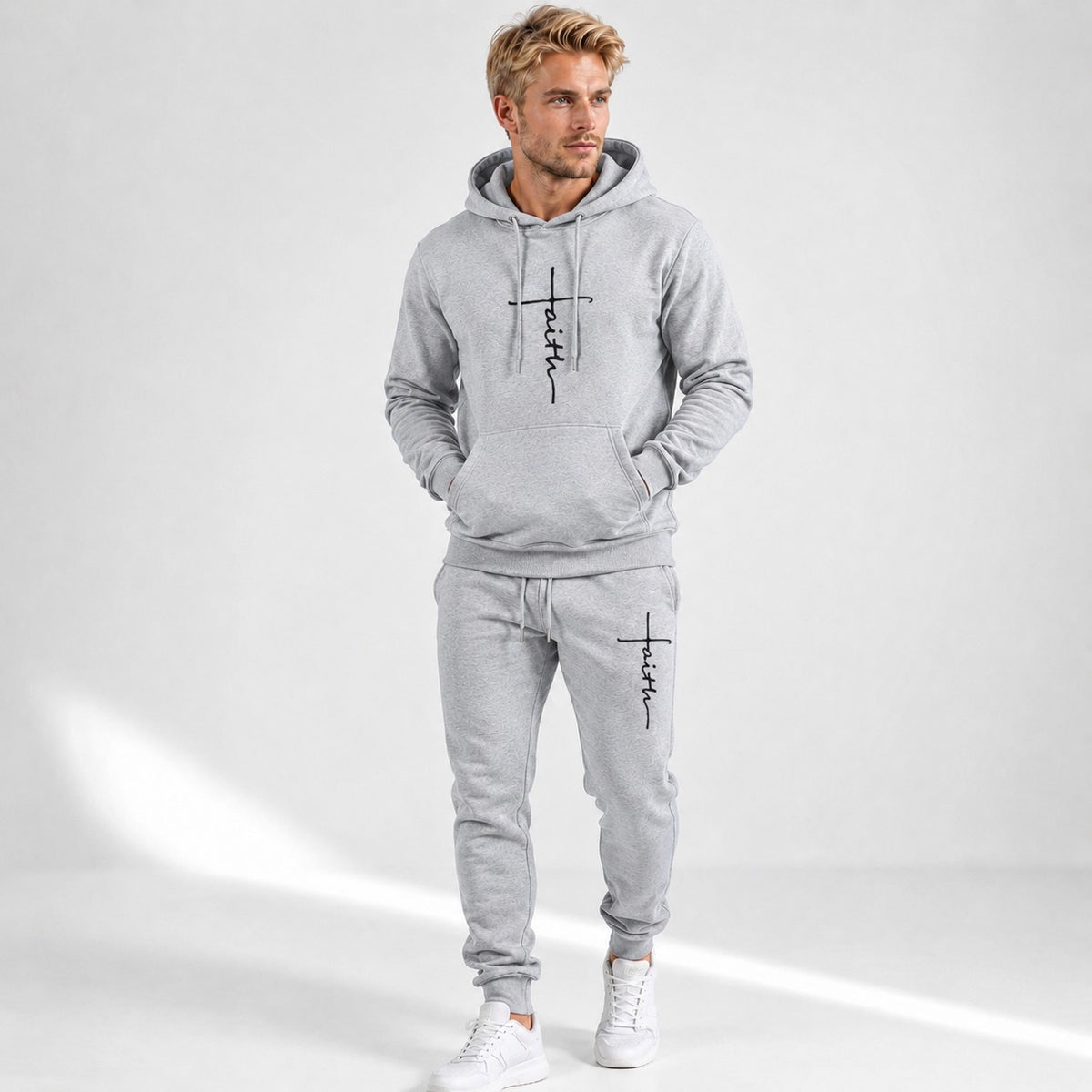 Jorik™ Freizeitset mit Faith-Print, Kapuzenpullover und Jogginghose