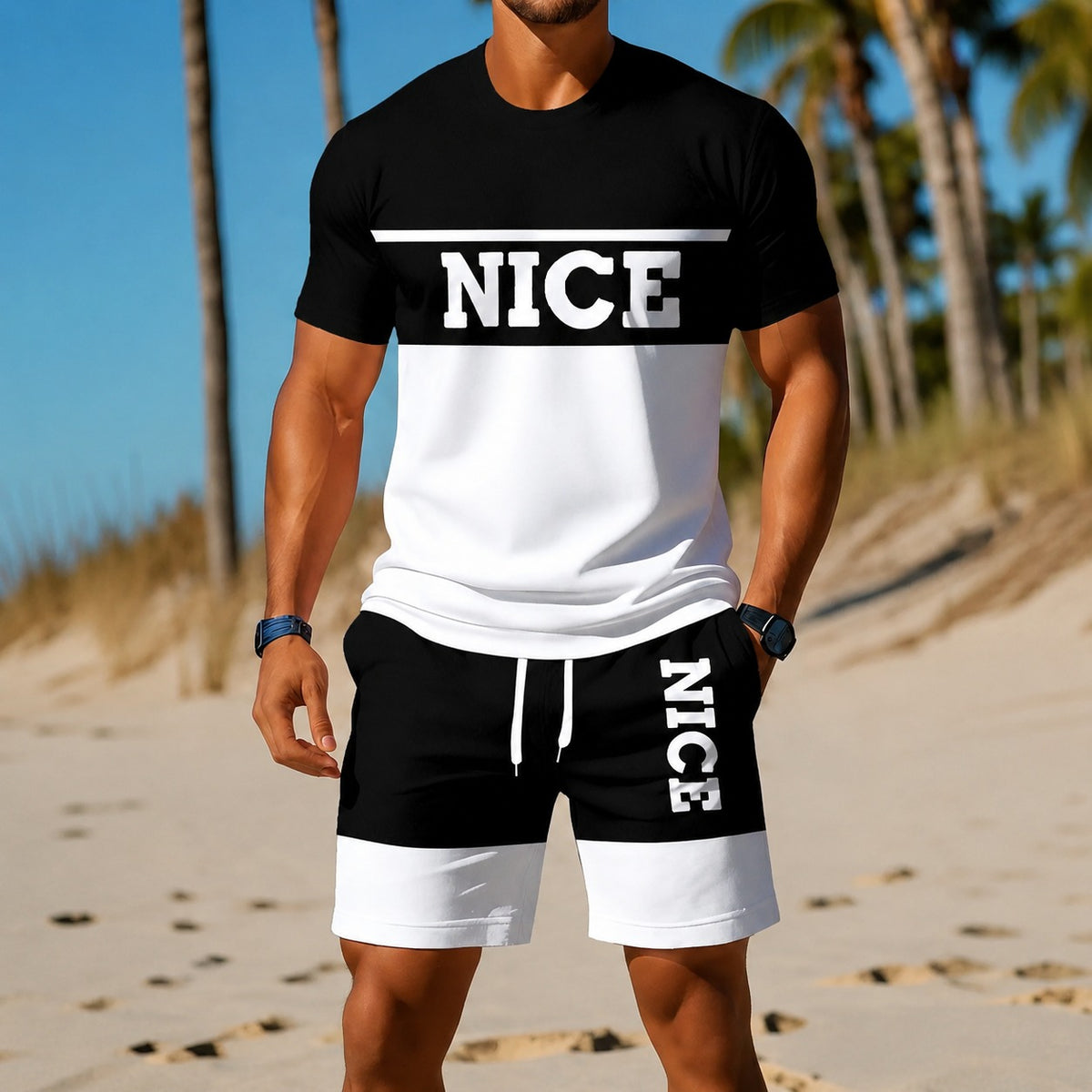 Set Falk™ mit zweifarbigem Print-T-Shirt und Shorts mit Kordelzug