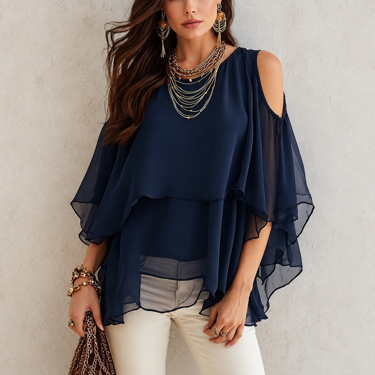 Bluse Fiona™ mit Schulter-Cut-outs, fließenden Ärmeln und Volants