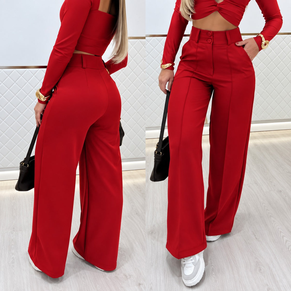 Marcelie™ Hose im Eleganten Tailoring-Stil mit Hoher Taille und Palazzo-Schnitt