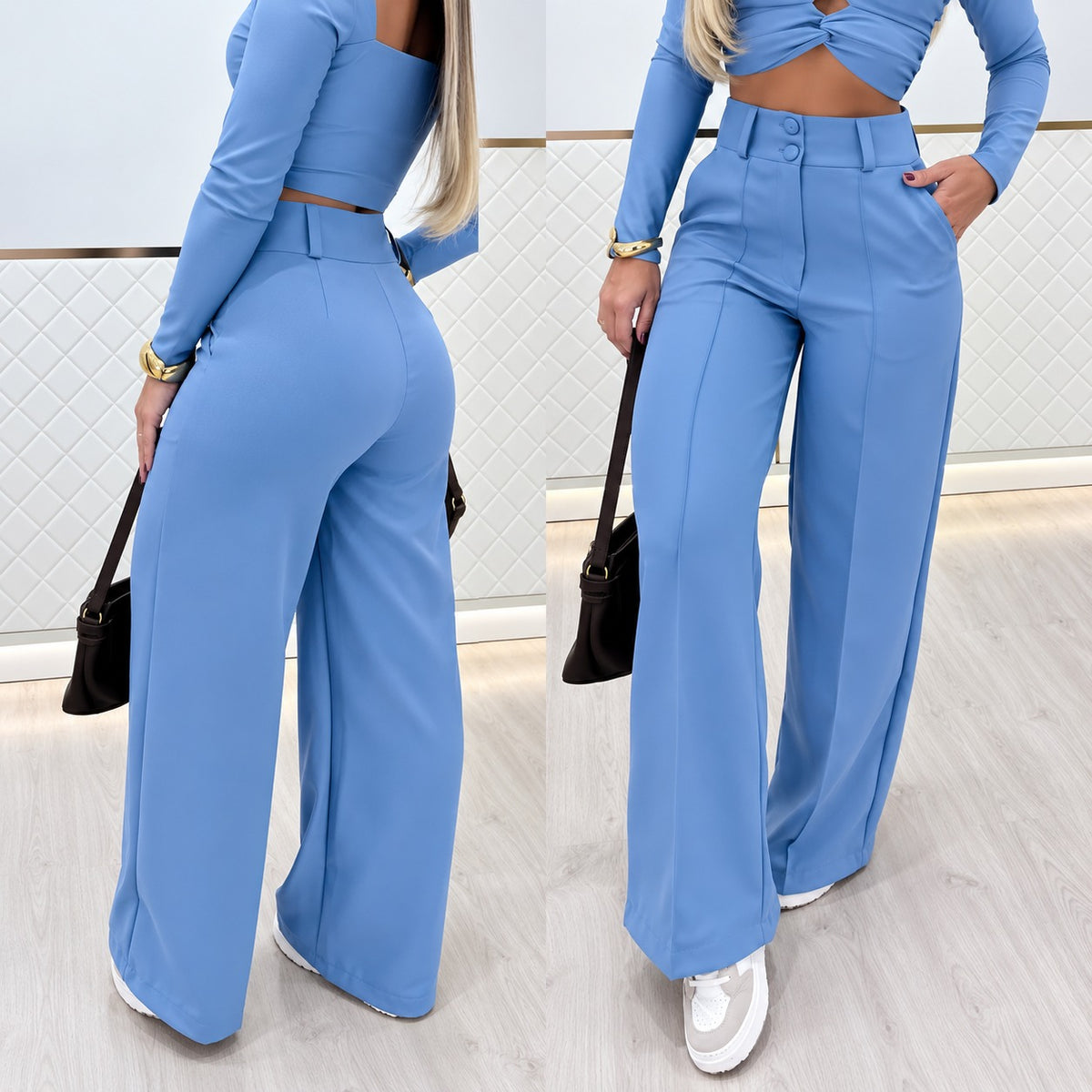 Marcelie™ Hose im Eleganten Tailoring-Stil mit Hoher Taille und Palazzo-Schnitt