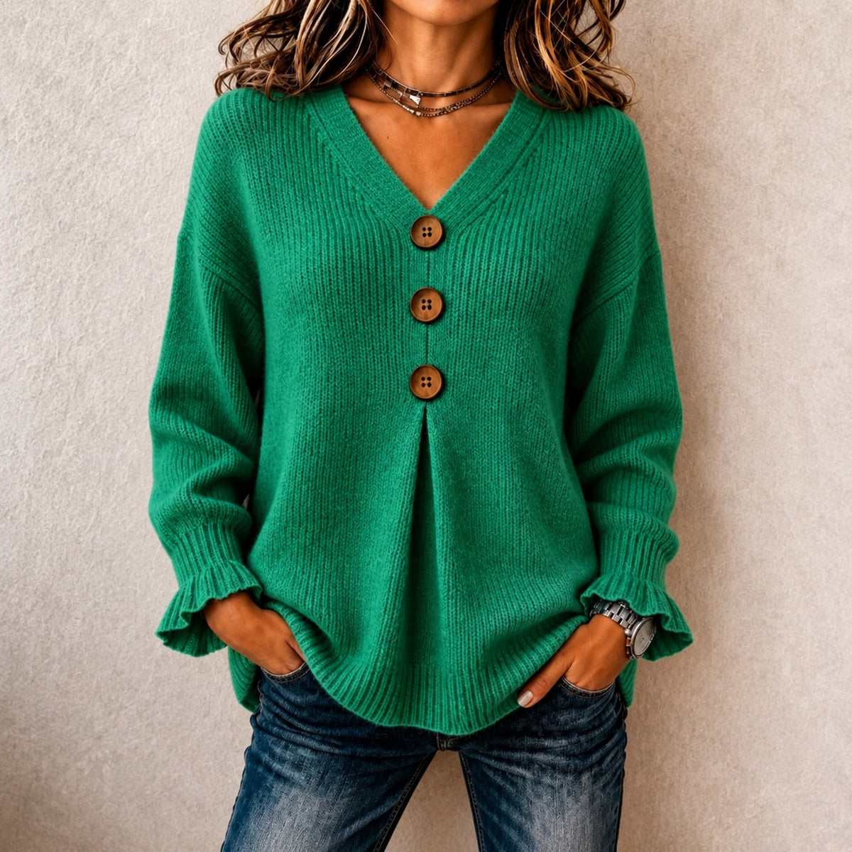Bluse Hedda™ mit V-Ausschnitt, Rippbündchen und weitem Schnitt