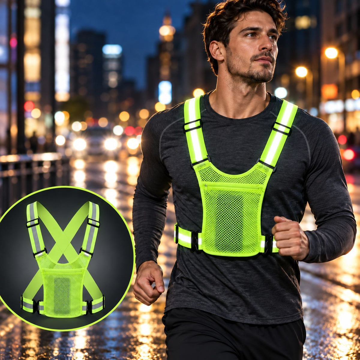 1 KAUFEN, 2 GRATIS DAZU - NightSafe™ Reflektierende Laufweste mit Handytasche