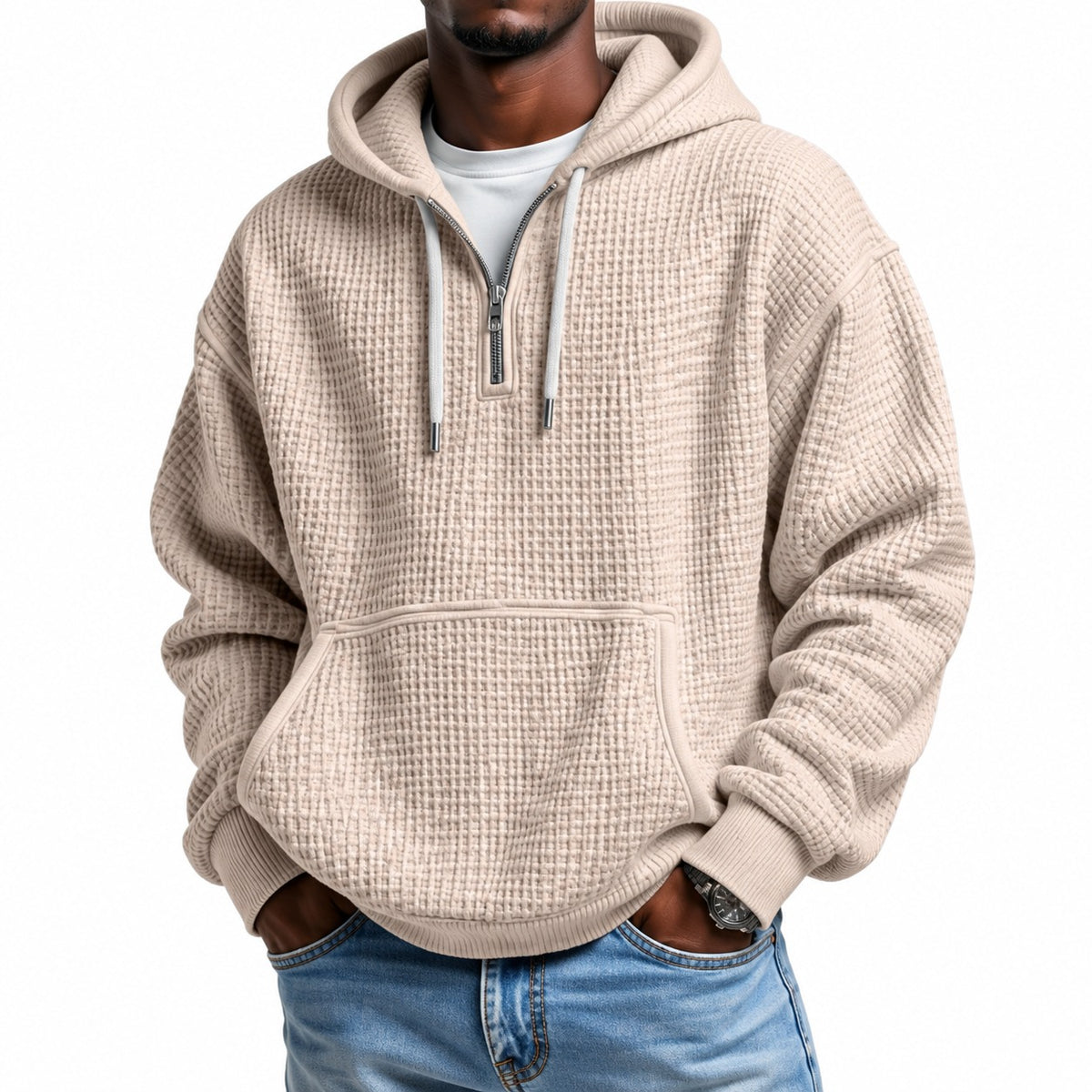 Hoodie Lennard™ mit feiner Waffelstruktur, Kapuze und Kängurutasche