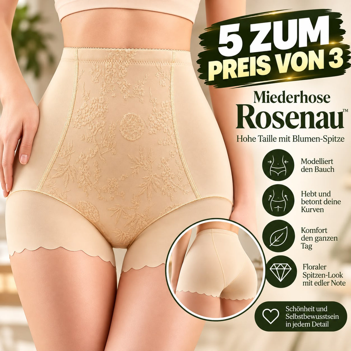 5 ZUM PREIS VON 3 - Miederhose Rosenau™ mit hoher Taille, Formeffekt und floralem Muster