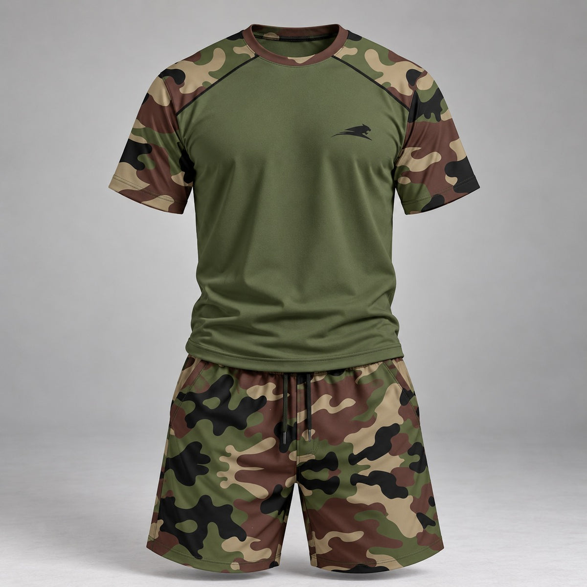 Bjarne™ Set mit Camouflage-Design, Kurzarmshirt und Shorts mit Kordelzug