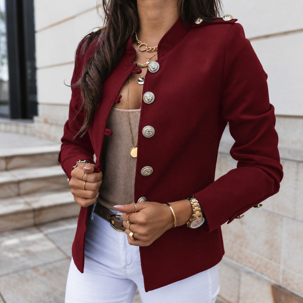 Jacke Pavia™ mit strukturiertem Kragen, Knopfverschluss und Schulterdetails