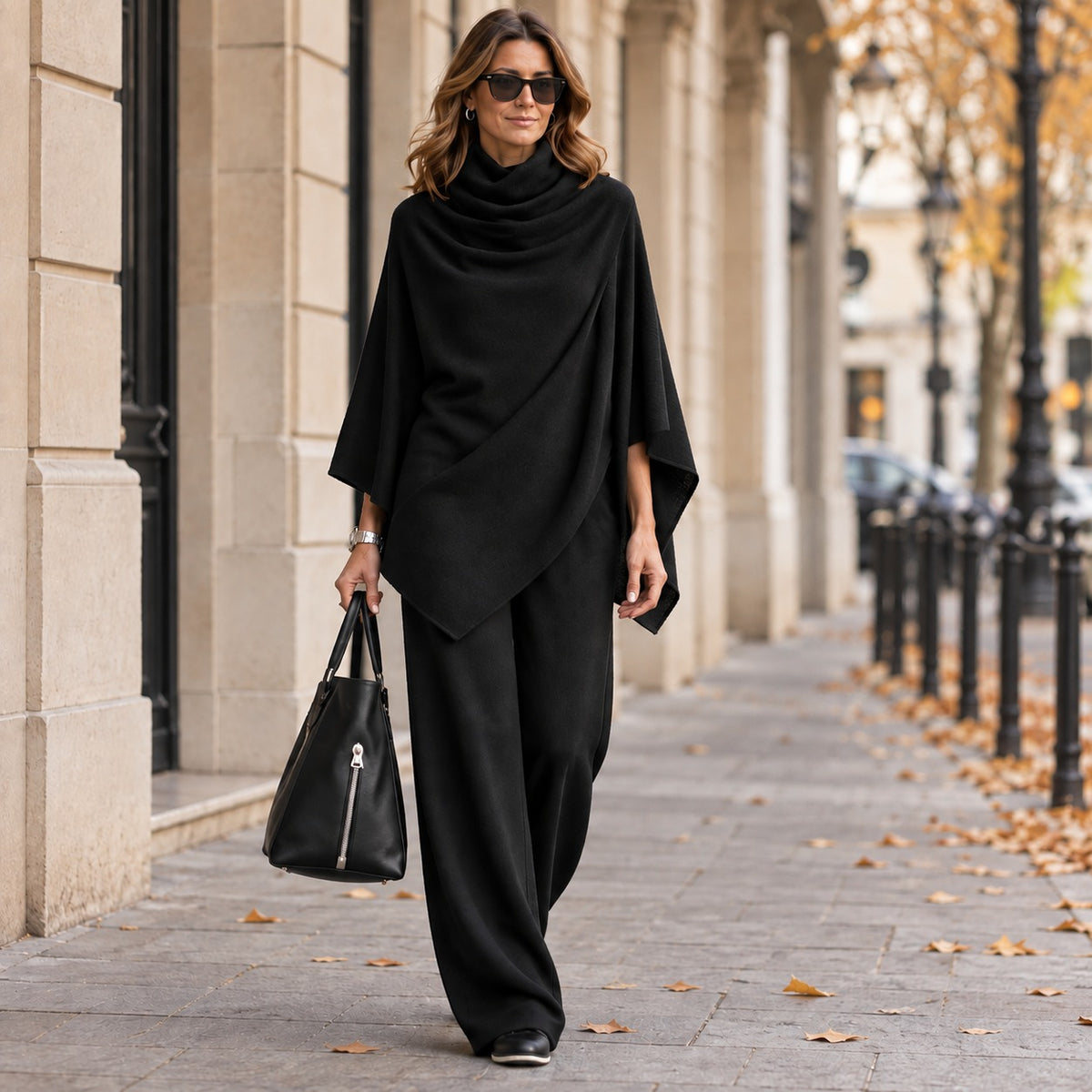 Irina™ Zweiteiler mit asymmetrischem Oberteil, drapiertem Kragen und weiter Hose