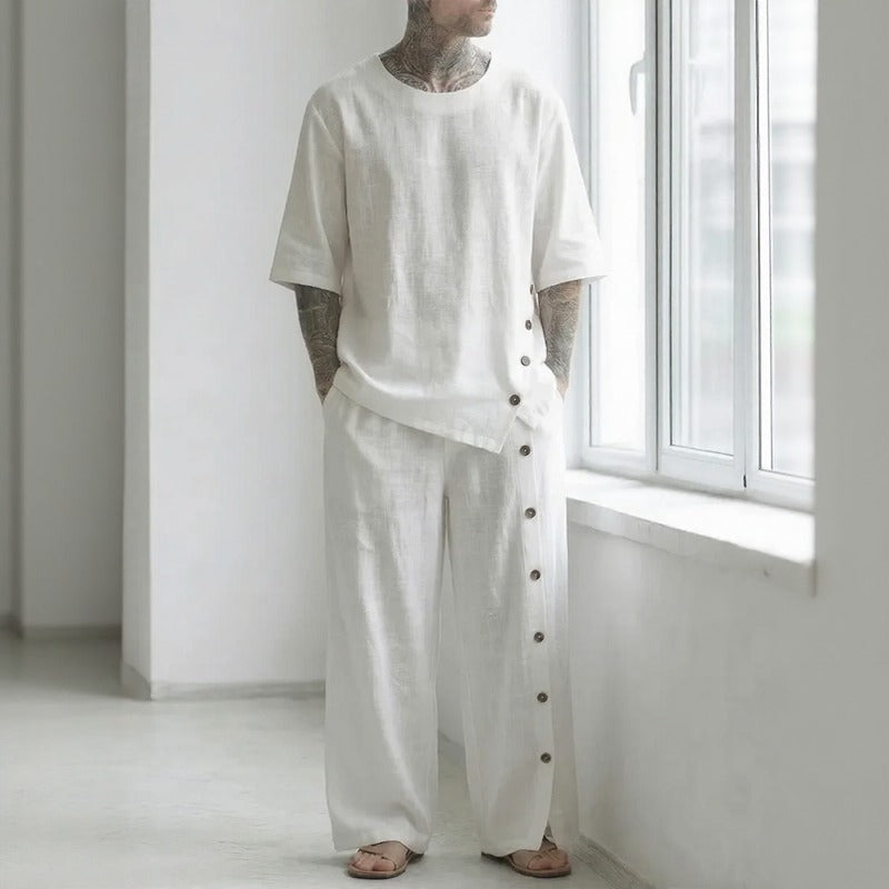 Alessio™ Set mit Oversize-T-Shirt, weit geschnittener Hose und seitlicher Knopfleiste