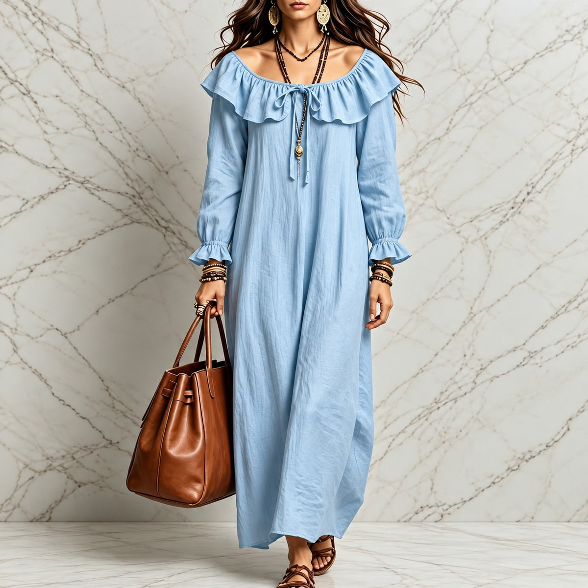 Kleid Jasmina™ mit Rüschen am Ausschnitt, gerafften Bündchen und weitem Schnitt