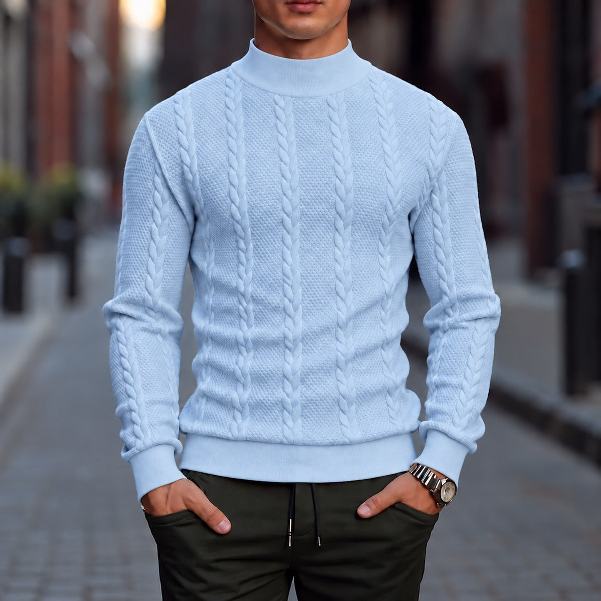 Pullover Tassilo™ mit plastischem Zopfmuster, Stehkragen und hochwertiger Verarbeitung