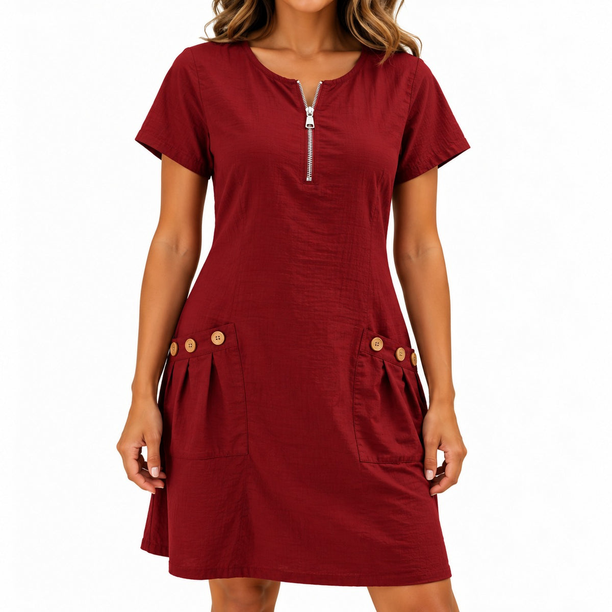 Kleid Jolina™ mit Reißverschluss am Ausschnitt und Taschen mit Knöpfen