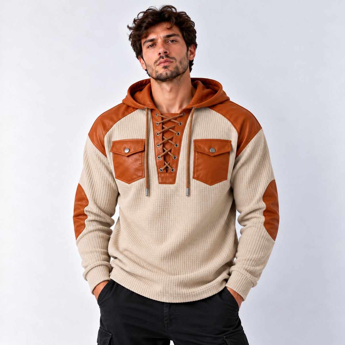 Kapuzenpullover Florian™ mit Kontrastdetails und Schnürung am Ausschnitt