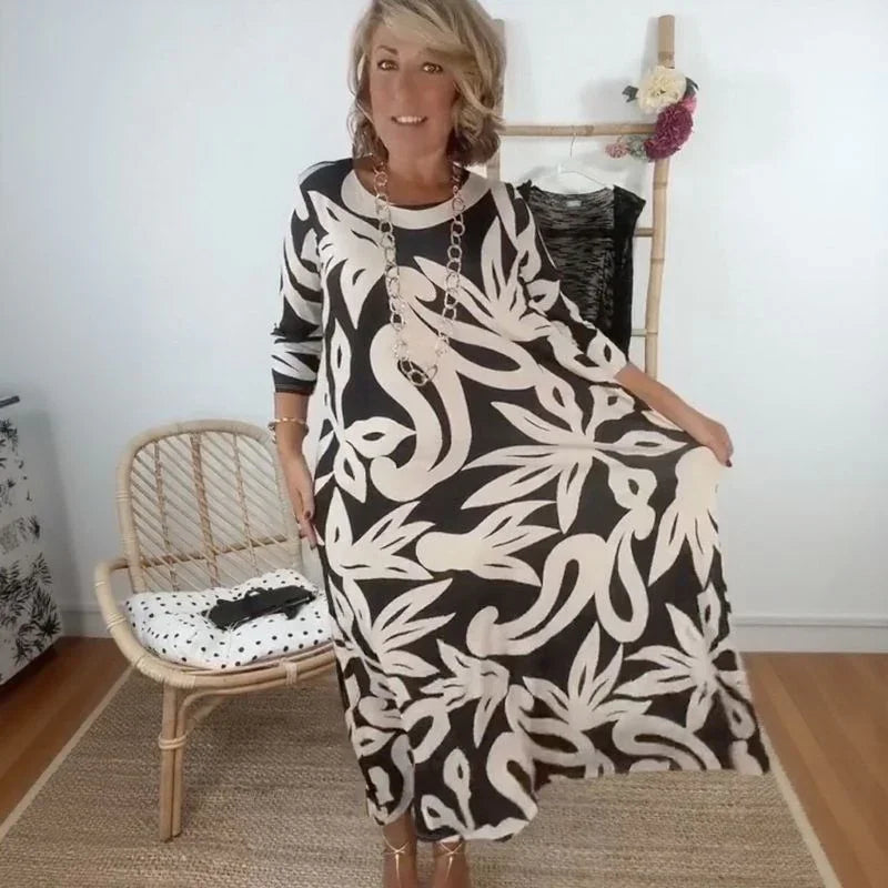 Nerina™ Langes Midikleid mit abstraktem Blumenprint / Lockere Eleganz, die Freiheit inspiriert!