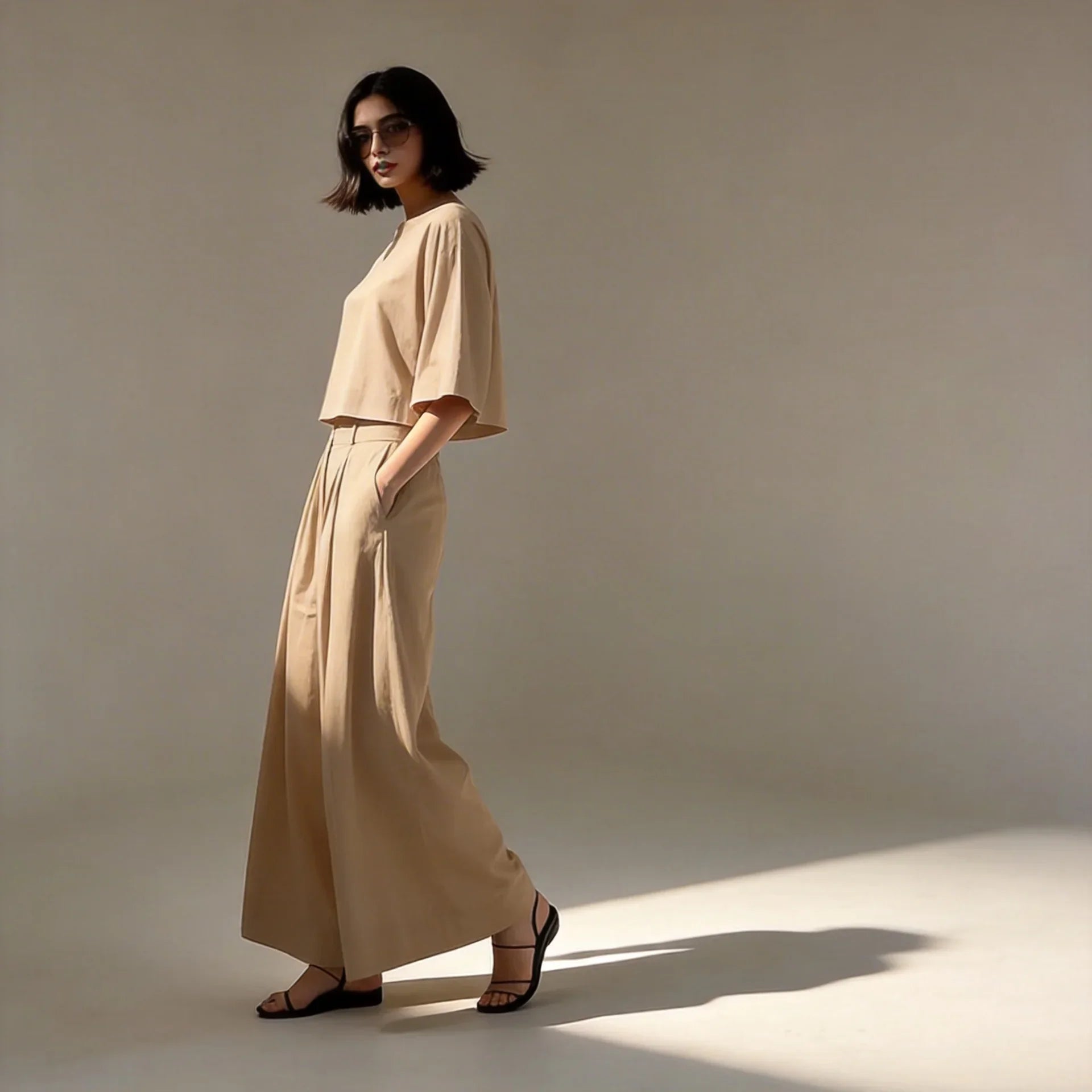 Sofia™ Set mit Lockerer Cropped-Bluse und High-Waist Culotte