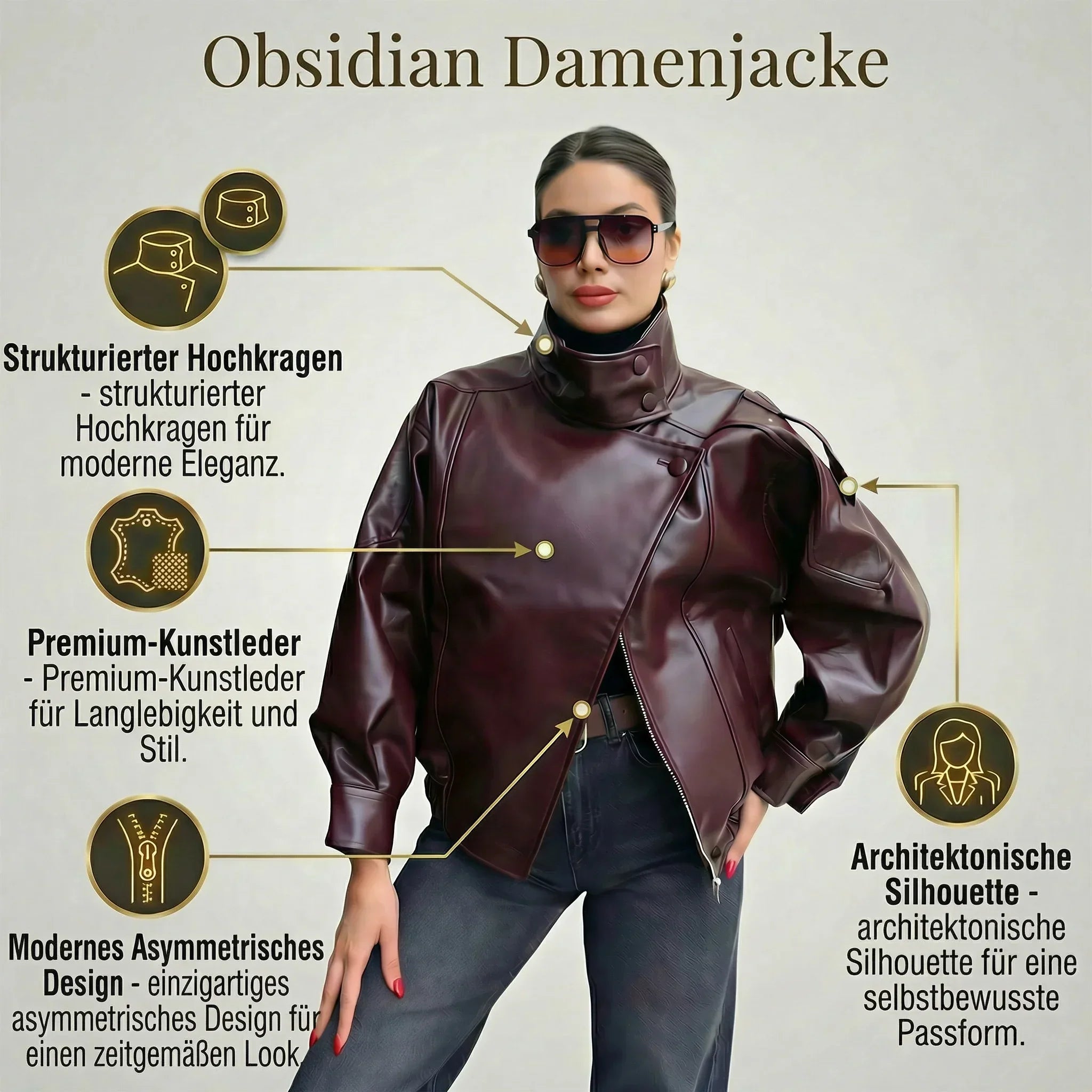 Obsidian™ Jacke aus Hochwertigem, Dickem Leder mit Strukturiertem Stehkragen