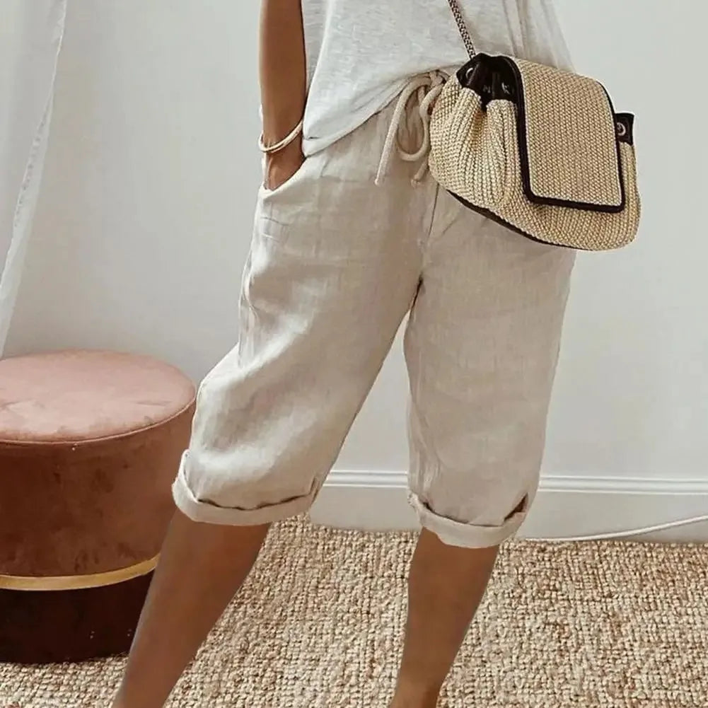 Levana™ Baumwoll-Leinen Shorts mit Verstellbarem Bund