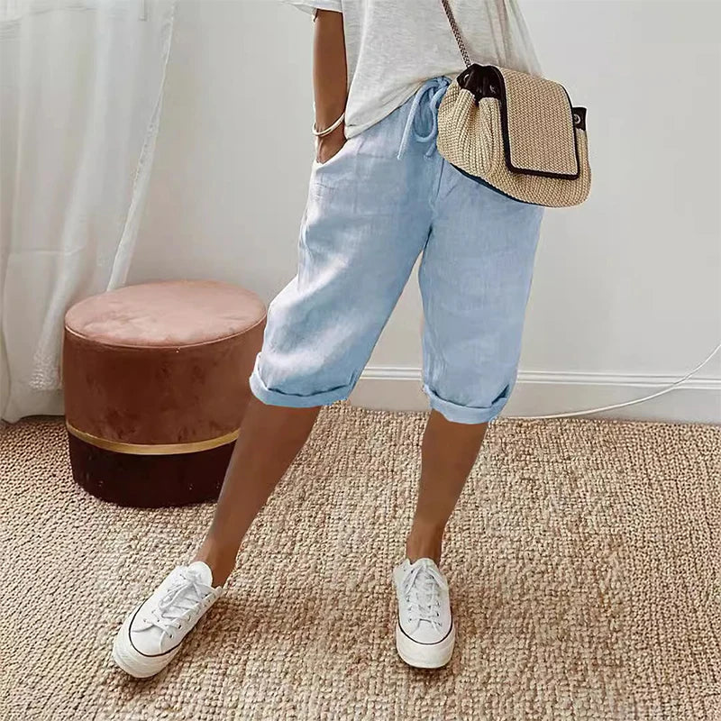 Levana™ Baumwoll-Leinen Shorts mit Verstellbarem Bund