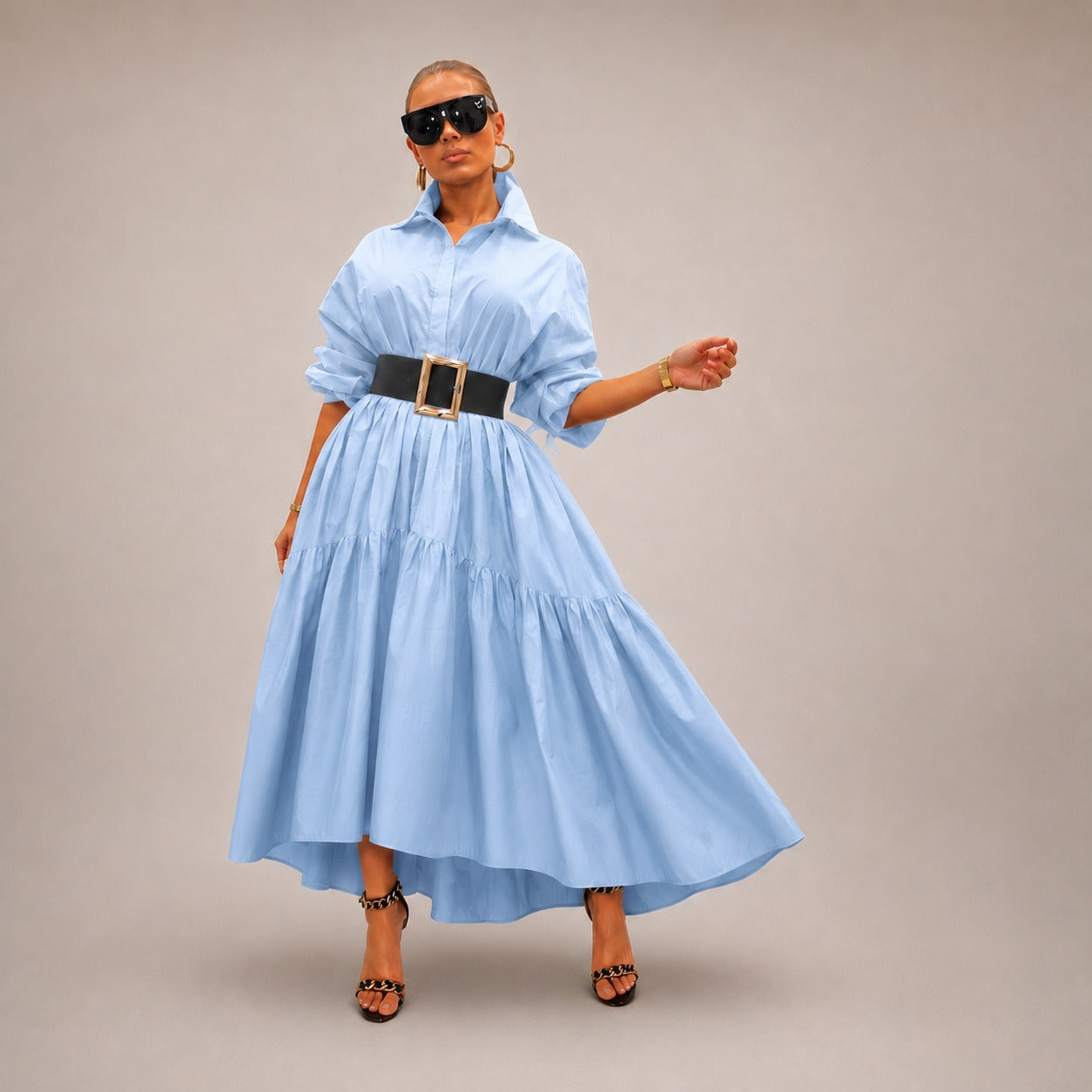 Midikleid Annelie™ mit Hemdkragen, weiten Ärmeln und fließendem Schnitt