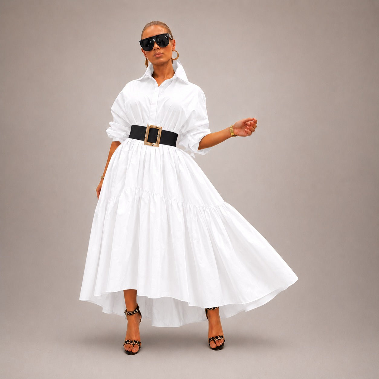 Midikleid Annelie™ mit Hemdkragen, weiten Ärmeln und fließendem Schnitt
