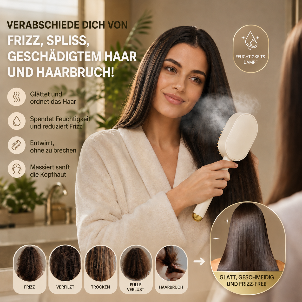 3-in-1 Elektrische Haarbürste – Reduziert Frizz, Glättet und Massiert Ohne Haarbruch