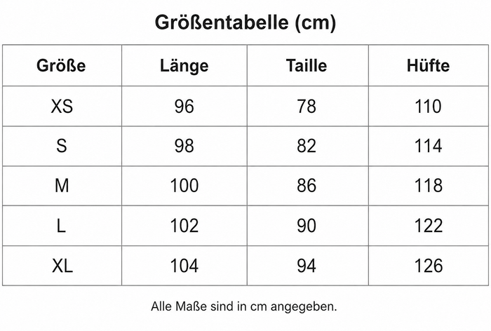 Größentabelle