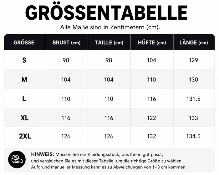 Größentabelle