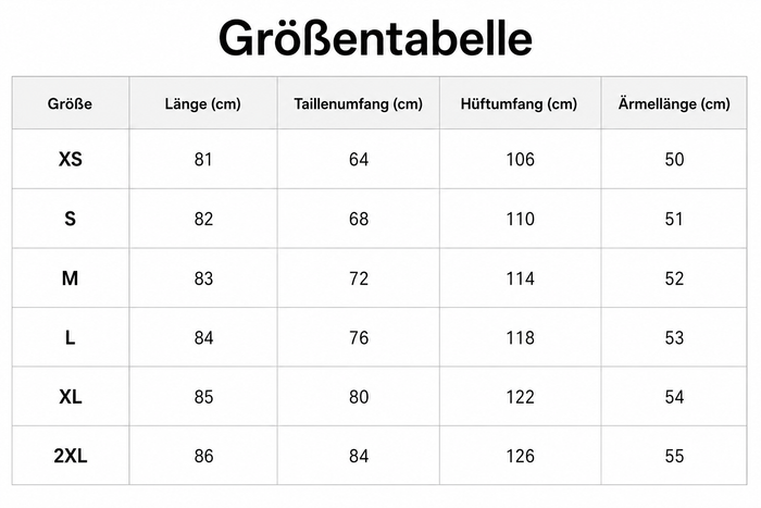 Größentabelle