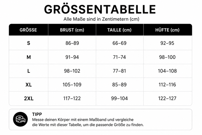Größentabelle
