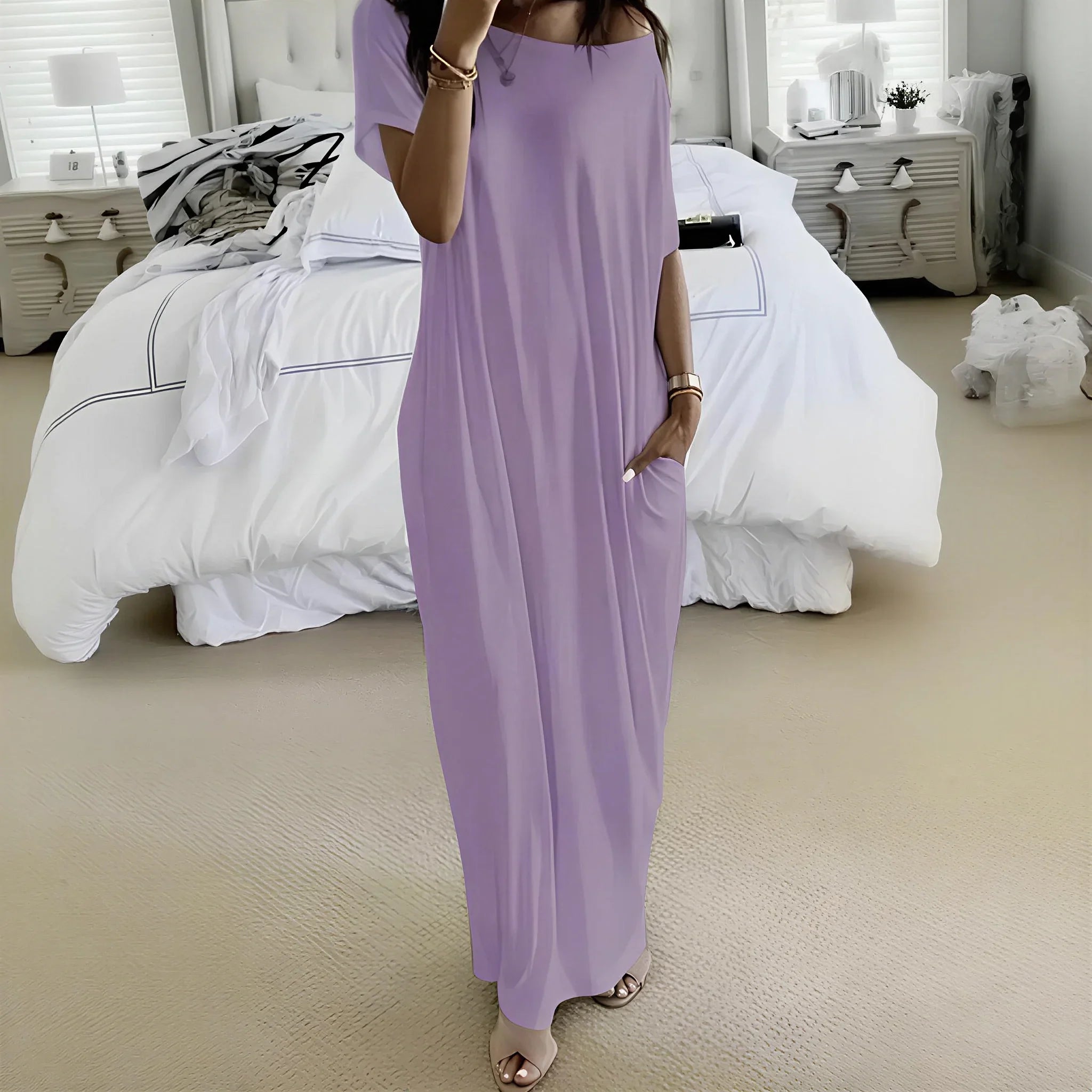Daphne™ Maxikleid mit weitem Ausschnitt und Seitentaschen