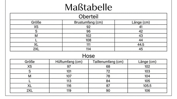 Größentabelle