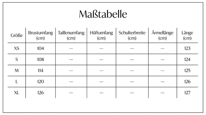 Größentabelle