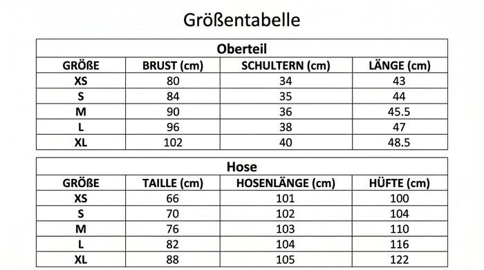 Größentabelle